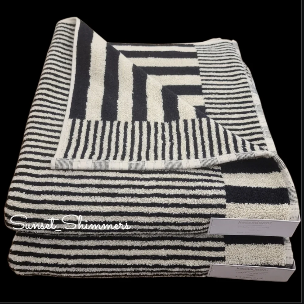 8pc Kassa Spa Tan & Black Stripe Plush Bath Hand Washcloth Towel Set 100% Cotton